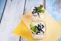Dessert with natural yogurt, lemon curd and blueberries