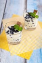 Dessert with natural yogurt, lemon curd and blueberries