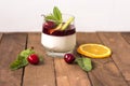 Homemade dessert panna cotta with cherry sauce and mint Royalty Free Stock Photo