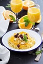 Dessert pasta with orange Royalty Free Stock Photo