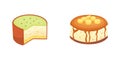 Dessert pies vector icon in cartoon style. Sweet bakery product, cream cake and banana pie vector illustration.