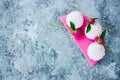 Dessert. Pink marshmallows decorated with flowers Royalty Free Stock Photo