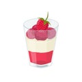 Dessert with raspberries in a glass. Raspberry jelly, whipped cream and berries. Vector illustration