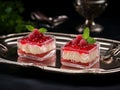 dessert served in an elegant souffle plate with various fruit jelly