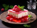 dessert served in an elegant souffle plate with various fruit jelly