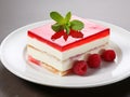 dessert served in an elegant souffle plate with various fruit jelly