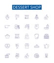 Dessert shop line icons signs set. Design collection of dessert, shop, bakery, pastry, confectionery, ice cream, sorbet Royalty Free Stock Photo