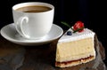 Dessert. A slice of cherry cake and a cup of coffee Royalty Free Stock Photo