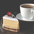 Dessert. A slice of cherry cake and a cup of coffee Royalty Free Stock Photo