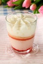 Dessert strawberry cream in glass with tulip
