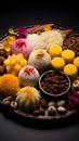 Dessert symphony Indian sweets presented in a tempting flat lay arrangement