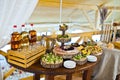 Dessert table of delicious snacks on wedding reception Royalty Free Stock Photo
