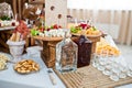 Dessert table of delicious snacks on wedding reception Royalty Free Stock Photo