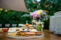 Dessert table for a party Candy bar. Rich thematic wedding candy bar, high variety of sweets