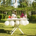 Dessert table for a party. Ombre cake, cupcakes, sweetness and f Royalty Free Stock Photo