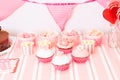 Dessert table in pink at girls birthday party