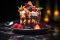 Dessert trifle with berries and chocolate sauce