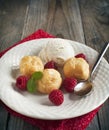 Dessert with Vanilla Ice Cream and Puff pastry filled with dairy creamam Royalty Free Stock Photo