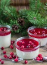 Dessert vanilla Panna cotta with berry sauce