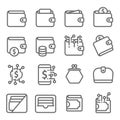 Wallet Vector Line Icon Set. Contains such Icons as Digital Asset, Card Bag, Coin, Purse and more. Expanded Stroke