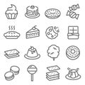 Dessert Vector Line Icon Set. Contains such Icons as Cupcake, Donut, Macaron, Pudding and more. Expanded Stroke