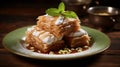 Delicious Baklava Dessert With A Delicate Dusting Of Powdered Sugar