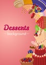 Desserts Background with Colorful Glazed Pastries