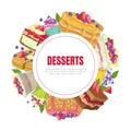 Desserts Banner Template, Bakery Shop, Cafe, Confectionery Design Element Vector Illustrationon