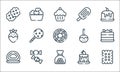 desserts candies line icons. linear set. quality vector line set such as biscuit, candy, roll cake, piece of cake, candy,