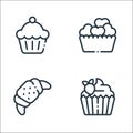 desserts candies line icons. linear set. quality vector line set such as cupcake, croissant, heart