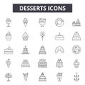 Desserts line icons, signs, vector set, linear concept, outline illustration Royalty Free Stock Photo