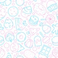 Desserts pattern. Kids delicious food sweet cakes biscuits jelly ice cream lollipop cupcakes vector seamless background Royalty Free Stock Photo