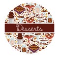 Desserts sweet dishes and bakery, chocolate and cookies Royalty Free Stock Photo