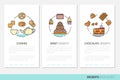 Desserts and Sweets Food Business Brochures. Linear Thin Icons with Cake and Cupcake