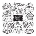 Desserts and sweets hand drawn doodle icons