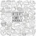 Desserts & Sweets Traditional Doodle Icons Sketch Hand Made Design Vector Royalty Free Stock Photo