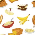 Desserts types banana and bread bakery pattern vector