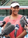 Destanee Aiava with media at the opening of the Kooyong Classic Exhibition tournament