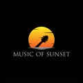 Night Music Guitar Silhouette Sunrise Sunset Moon logo design Royalty Free Stock Photo