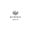 Canary Bird Nest Line Outline Style Logo Design Vector