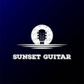 Sunrise Sunset Moon Lake River Creek Country Guitar Music Western Vintage Retro Saloon Bar Cowboy Logo Design Vector Royalty Free Stock Photo