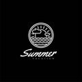 Rustic Summer Beach Vacation Travel Stamp Line Outline Logo Design Vector