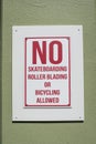 Destin, Florida- Close-up of a signage with No Skateboarding, Rollerblading, or Bicycling Allowed