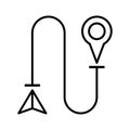 Destination, path, route icon. Single route tracking motion icon, simple line path searching