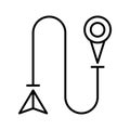 Destination, path, route icon. Single route tracking motion icon, simple line path searching
