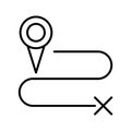 Destination, path, route. Single route tracking motion icon, simple line path searching