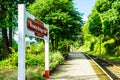 The destination sign for Haverthwaite Station on the Lakeside and Haverthwaite Railway in Cumbria Royalty Free Stock Photo