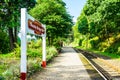 The destination sign for Haverthwaite Station on the Lakeside and Haverthwaite Railway in Cumbria Royalty Free Stock Photo