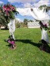Destination wedding arch with decoration. Vertical view Royalty Free Stock Photo