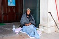 Destitute lady begging for money, Lagos, Portugal. Royalty Free Stock Photo